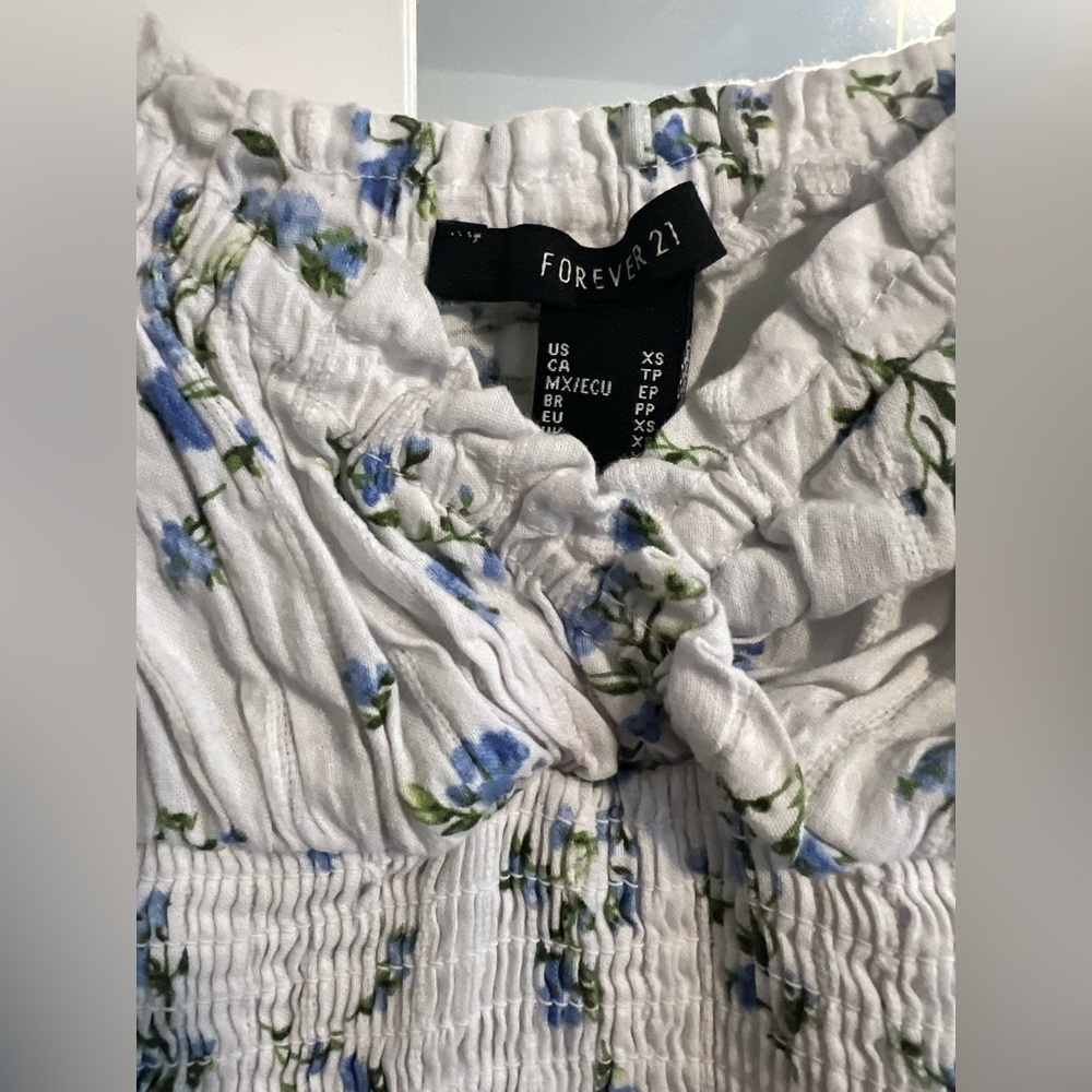 Forever 21 White, Blue and Green Floral Design Dress
